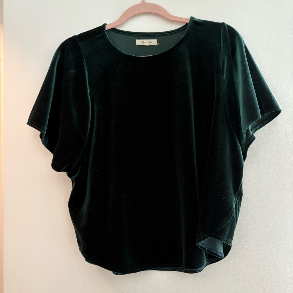 Madewell Velvet Green Top | size Medium